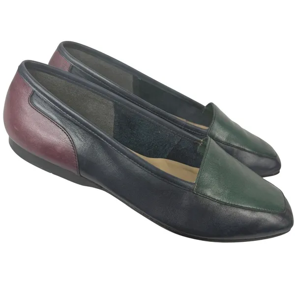 Enzo Angiolini Leather Loafers Flats Colorblock Square Toe Navy Burgundy‎ 5.5 - Image 8