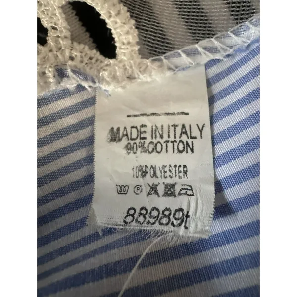 Womens Blue White Striped Button Down Blouse Lace Back Pocket Size XL - Image 9