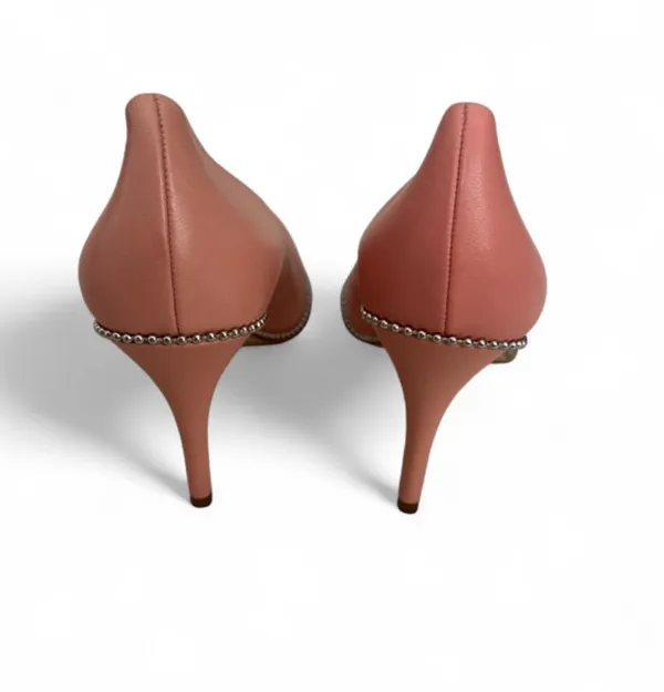 Coach Blush Pink Pointed-Toe Mid-Heel Pumps with Gold Trim - Image 8