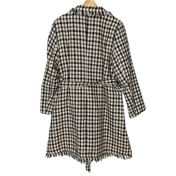 NWT Grace Karin Tweed Pea Coat Plaid Women Size XL Raw Edges Belted Cream Brown‎ - Image 3