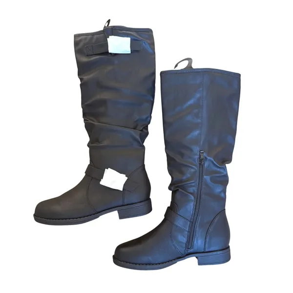 Journey Collection Stormy Boots Black Slouchy Buckle Faux Leather Women Size 9 - Image 5