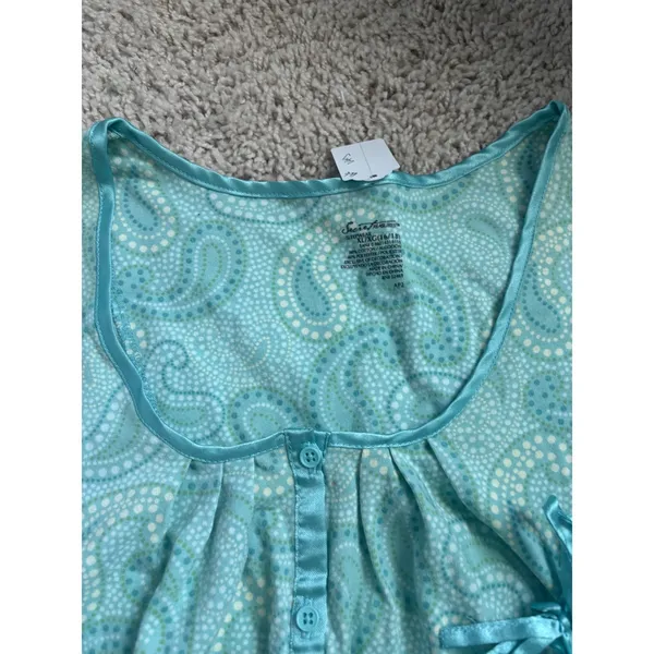 y2k Paisley Pajama Set Aqua Blue Sleepwear Shorts Set XL Cotton Blend Loungewear - Image 2