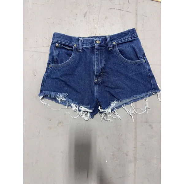 Vintage Wrangler High Waisted Denim Cutoff Shorts Dark Wash Frayed Hem 27 Waist - Image 8