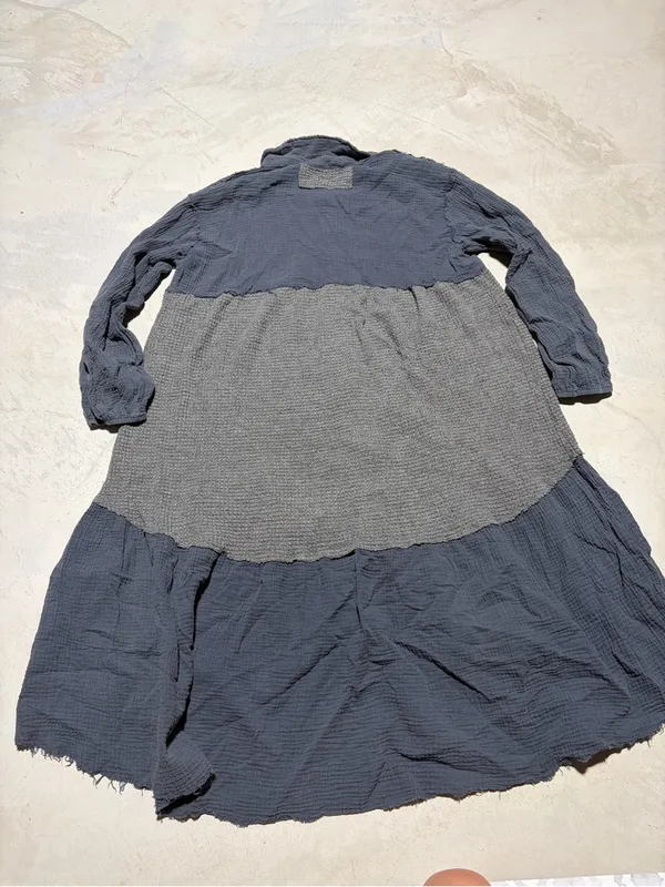 POL Button-Front Tiered Dress Gray medium boho - Image 11