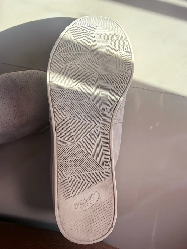 Dr. Scholl's "If Only" wedge slip-on sneakers in a light gray perforated suede material. - Image 11