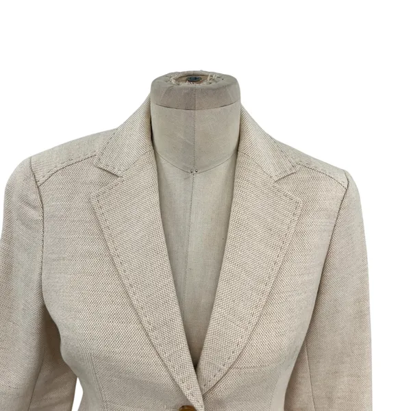 Burberry‎ London Suit Blazer Linen Blend Tan Cream Beige Size 38 US 4 - Image 3