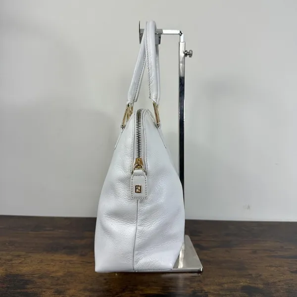 Fendi Vintage Satchel Bag Womens Medium White Leather Italy Top Handle FF - Image 5