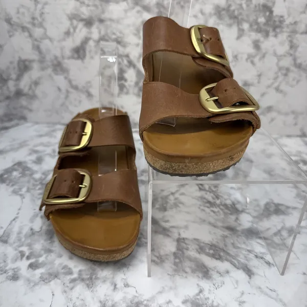 Birkenstock Papillio Brown Oil Leather Nora Big Buckle Wedge Sandal Size 39 8.5 - Image 6