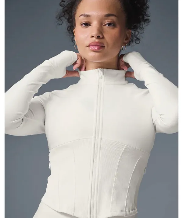 ALO Yoga White Long-Sleeve Corset Zip Front Jacket - Image 2