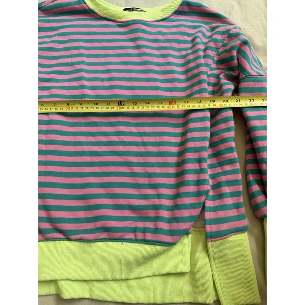 Trendy Queen Pink And Teal Striped Crew Neck Sweatshirt Women's Size S - Image 3