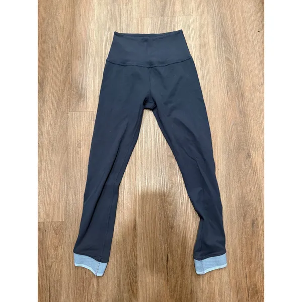 Beyond Yoga Womens Navy High Waisted Leggings Ribbed Crossover Tulip Cuff Small‎ - Image 3