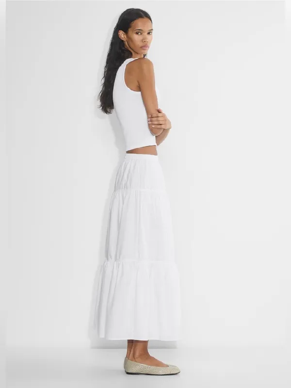 Aritzia Sunday Best Martine Poplin Skirt Tiered poplin maxi Skirt White L NWT - Image 2