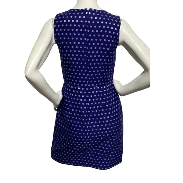 J.Crew Polka Dot Silk Blend Sheath Dress Women's‎ Size 2 Cobalt Silver Metallic - Image 2