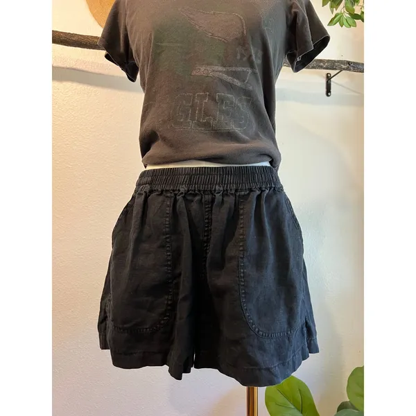 Quince Black 100% Linen Premium Flax Elastic Waist Shorts Size Medium - Image 8