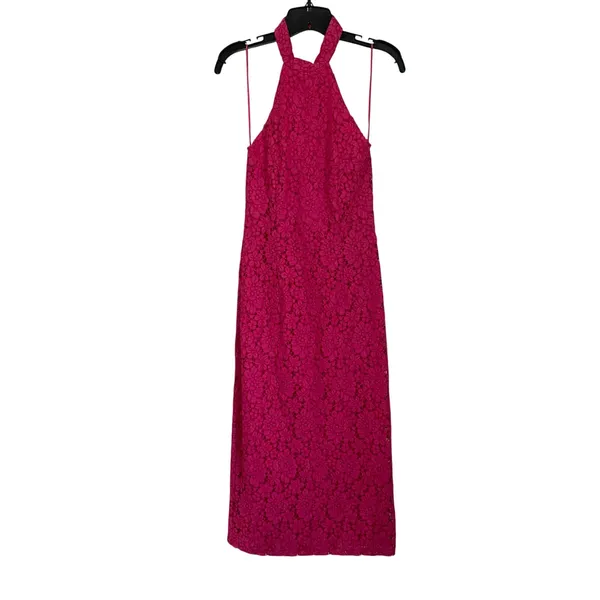 Zara Fuchsia Lace Halter Backless Long Midi Back Slit Lined Sheath Dress Sz‎ XS - Image 2