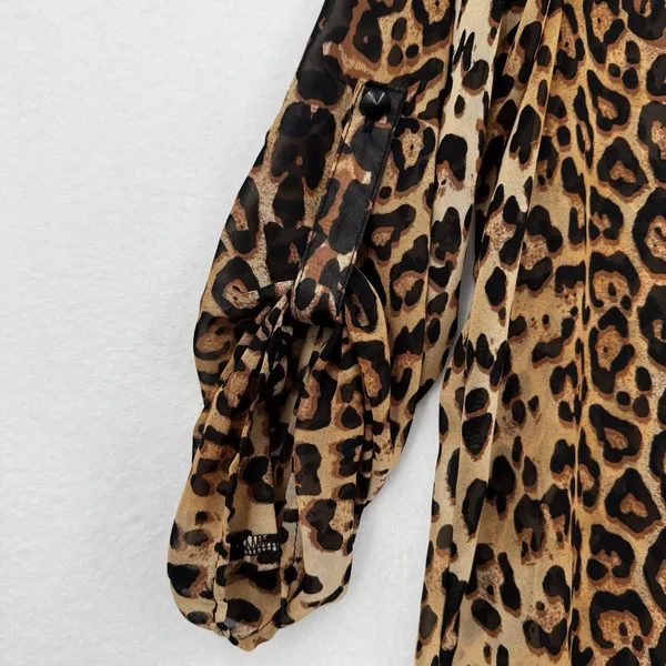 No Boundaries Leopard Print Sheer Blouse Women Large Brown Black Layer Tunic Top - Image 5