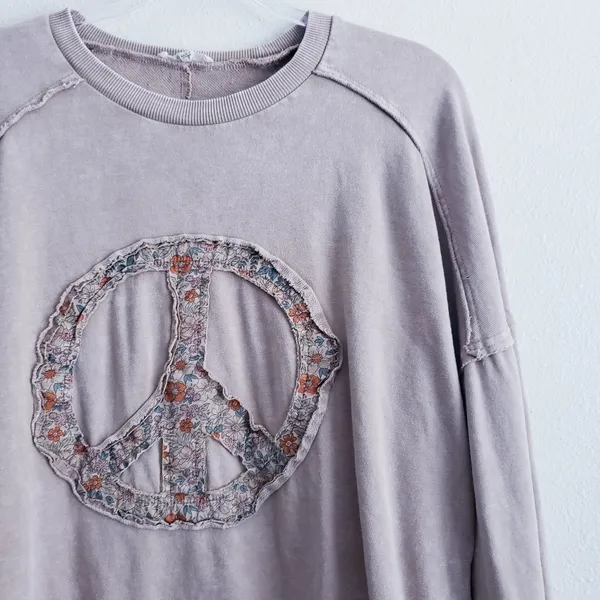 Easel Peace Floral Bohemian Long Sleeve Scoop Sweater - Image 3