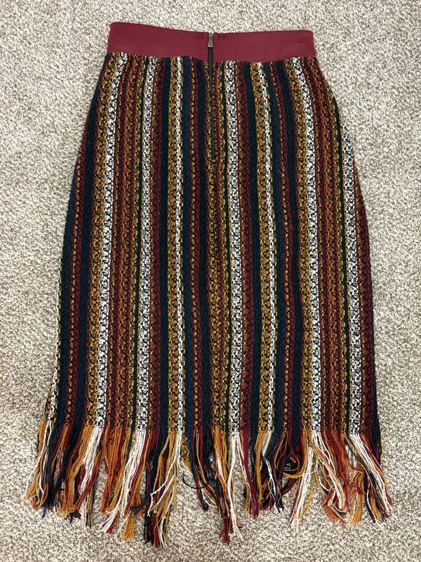 Zara Burgundy Waist Striped Fringe Midi Skirt - Image 5
