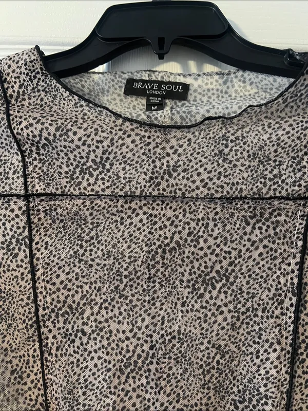 Brave Soul Semi-Sheer Long Sleeve Leopard Print Top in Beige and Black - Image 3