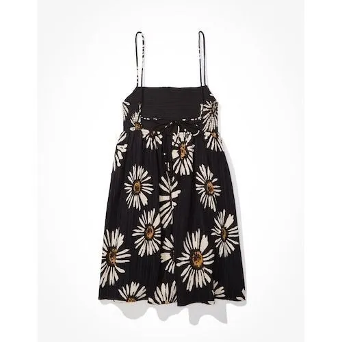 American Eagle Cami Mini Dress Womens XS Black Floral Smocked Daisy Boho Y2K 90s - Image 5