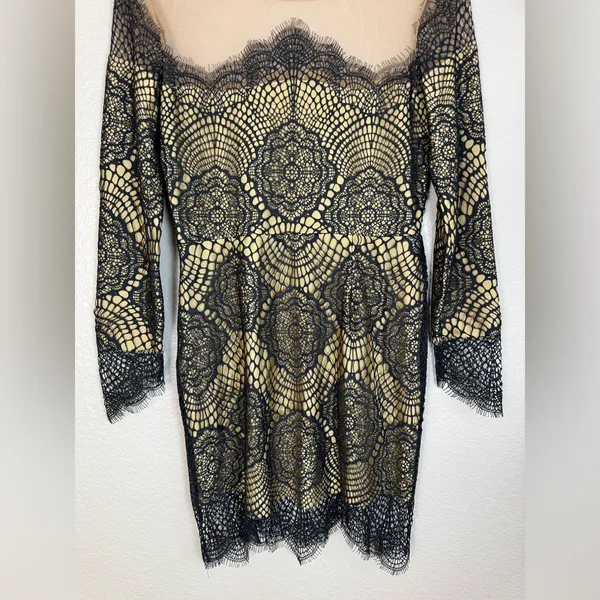 For Love & Lemons Grace Dress in Black Nude Mesh Lace size Medium $285 - Image 9
