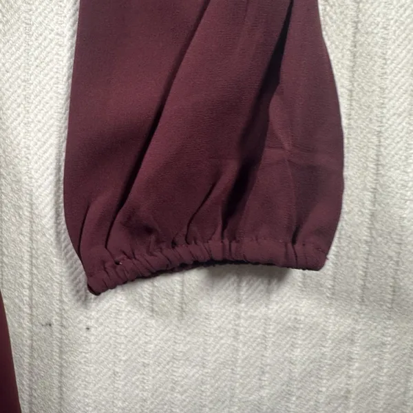 LOFT Womens Medium Burgundy Blouse Tie Front Long Sleeve Peplum Top - Image 7
