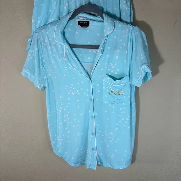Kate Spade Womens MRS Bride Blue Polka Dot Pajamas Set Sz S Shirt &Short Comfy - Image 4