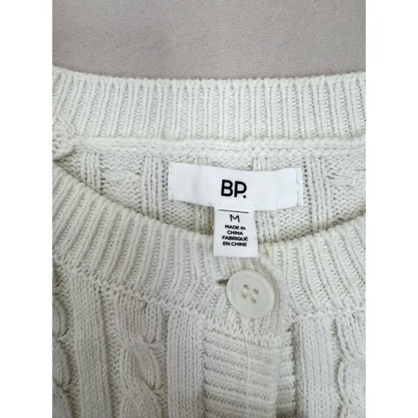 BP Cardigan Sweater Womens Size XS Ivory Cropped Cable Knit Button-Front - Image 5