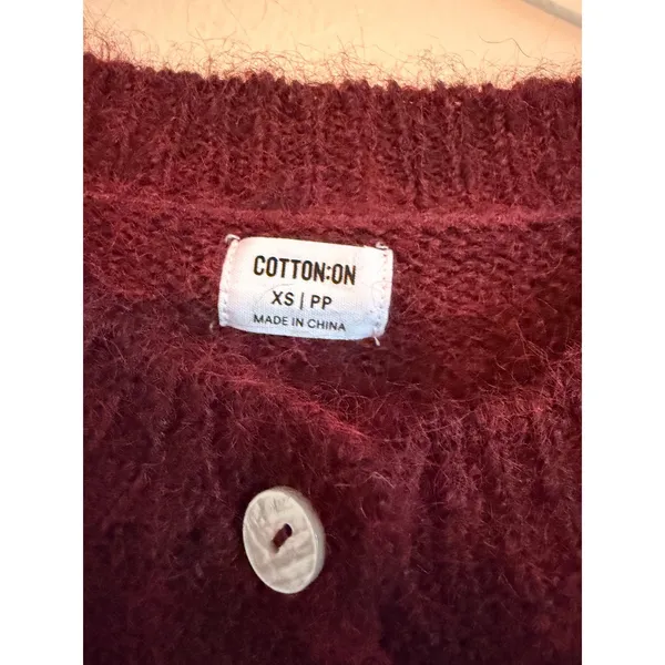 Cotton On Women Cardigan XS Burgundy Wool Blend Fuzzy Knit Button Front Sweater - Image 3