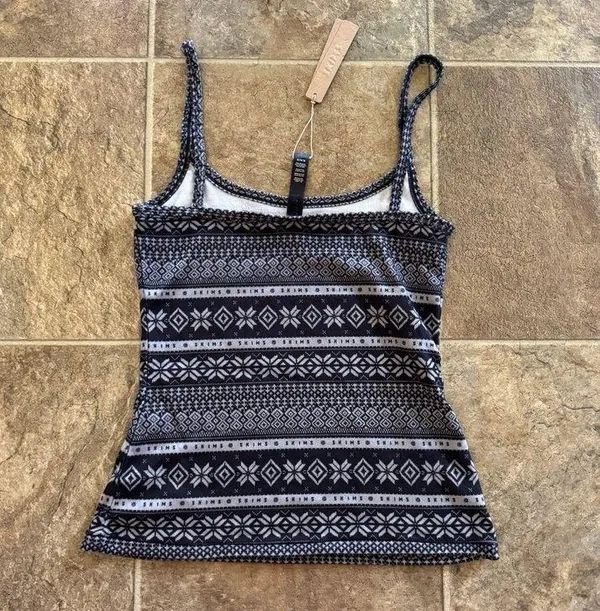 Skims Logo Plush Pointelle Cami Onyx Mirror Fairisle Size Medium - Image 7