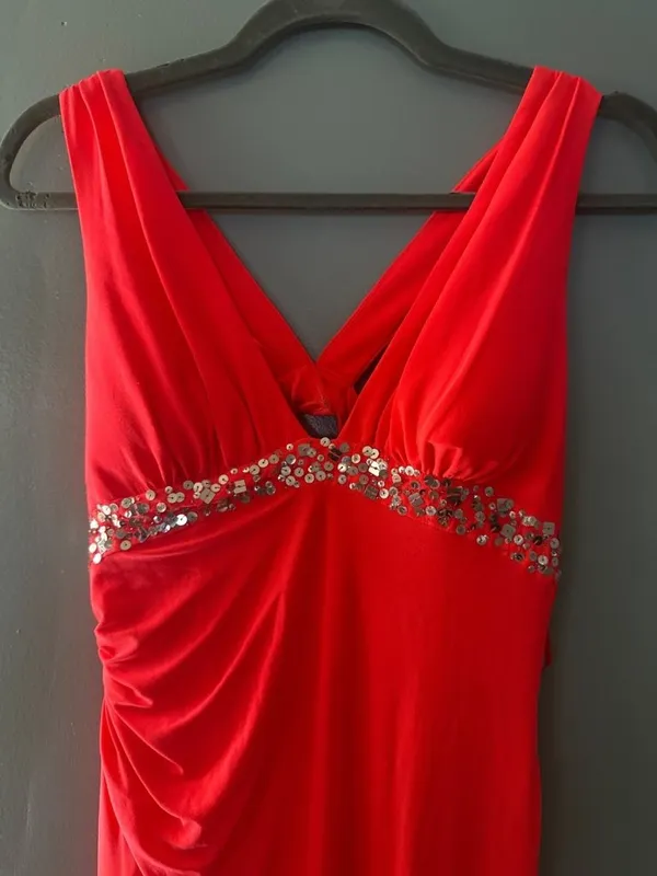 Hailey Logan Adrianna Papell Size 6 Coral Pink Prom Dress Slit Maxi Formal Gown - Image 3