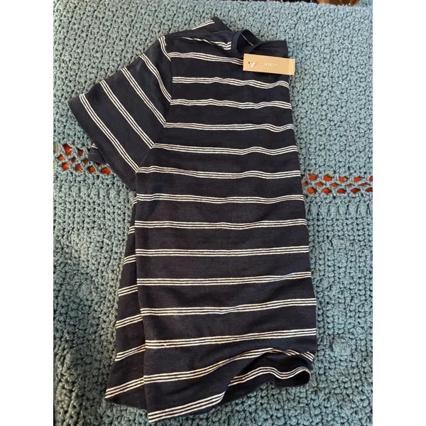 J.Crew Womens XL Linen Tee Navy Blue White Striped Short Sleeve T-Shirt NWT - Image 4