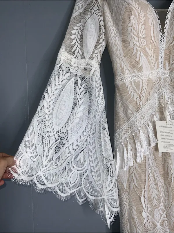 Ayervici Romantic Lace Wedding Gown in White Lace Over Nude - Medium- NWT - Image 7