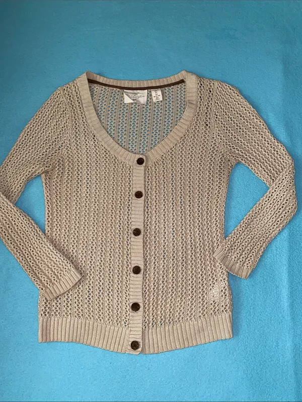 L.O.G.G + H&M Open-weave crocheted cardigan button v-neck long sleeve NEW size L - Image 2