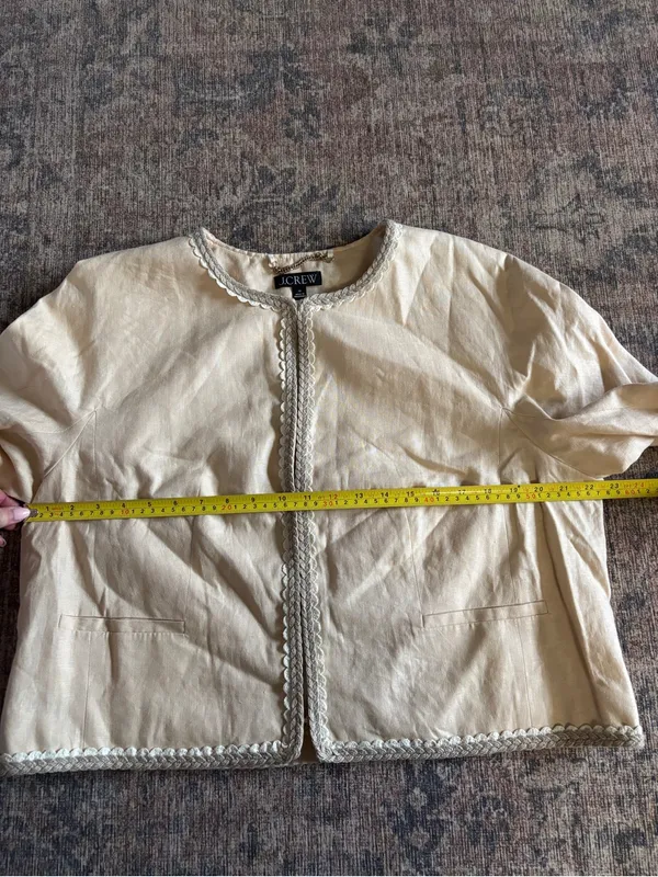 J. Crew Linen Cropped Lady Jacket Raffia Blazer in Buff Clay Beige Size 16 - Image 12