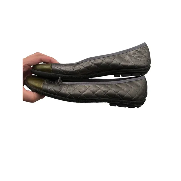 Paul Mayer Attitudes Quilted Leather Ballet Flats Gray Olive Patent Women’s - Image 3
