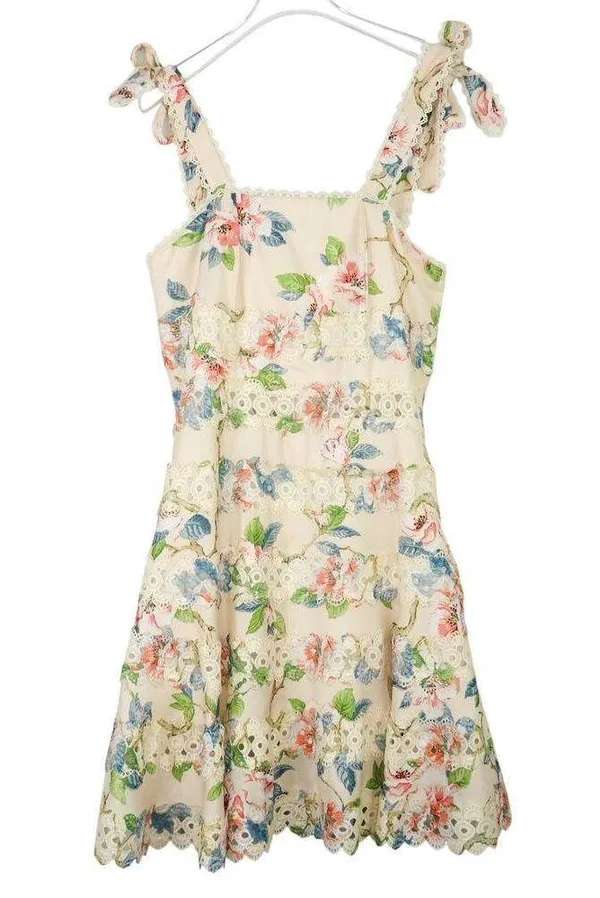 Goodnight Macaroon Dolly Cream Floral Broderie Anglaise Mini Dress Medium - Image 2
