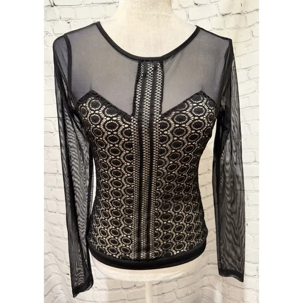 Residents On Sexy Stretch Mesh Long Sleeves Lace Corset Top Black Size Small - Image 2