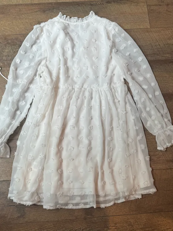 SHEIN White Swiss Dot Tie-Front Long Sleeve Mini Dress - Image 3