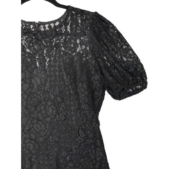 Lulus Not a Secret Black Lace Puff Sleeve Mini Dress Sz Large Lined‎ Business - Image 2