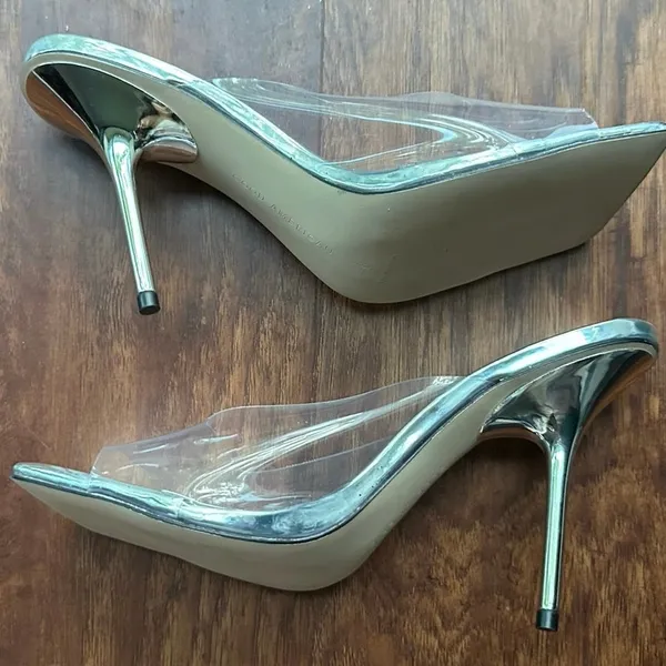 NEW Good American Emma Clear Stiletto Mule Heels Womens Open Square Toe 9 - Image 5
