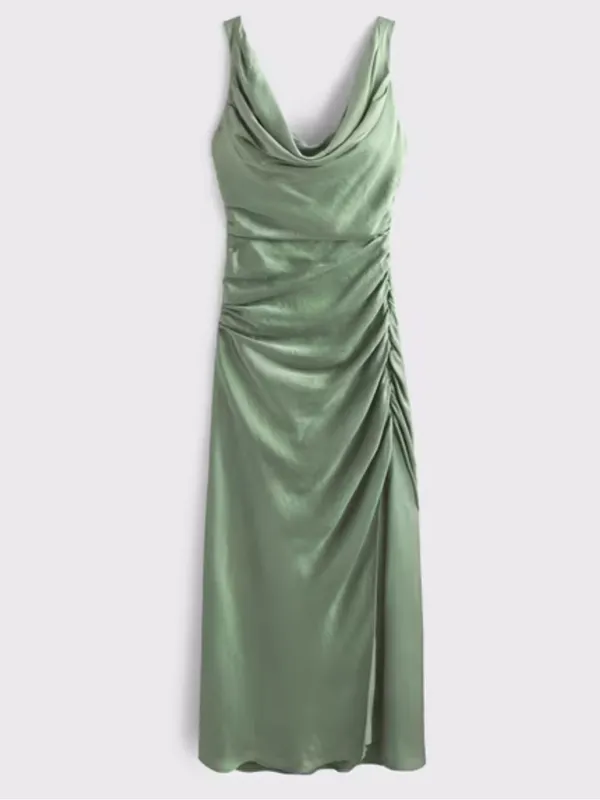 Abercrombie & Fitch A&F Satin Cowl Neck Draped Maci Dress Lush Green XL NEW $140 - Image 6