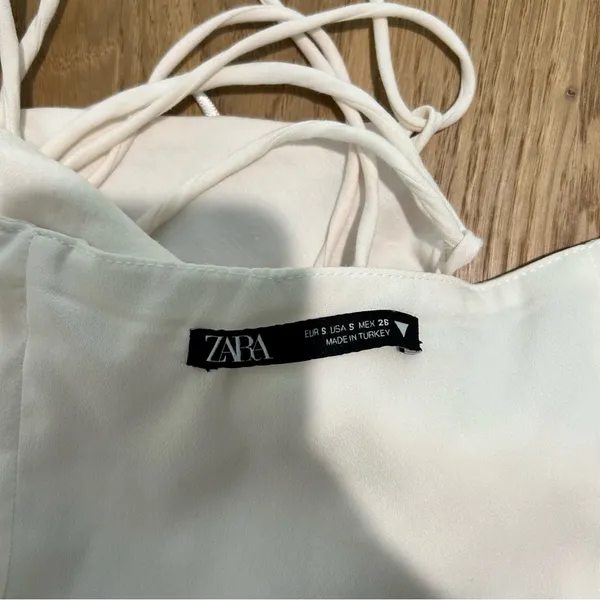 Zara White Ruched Spaghetti Strap Bodycon Dress - Image 5