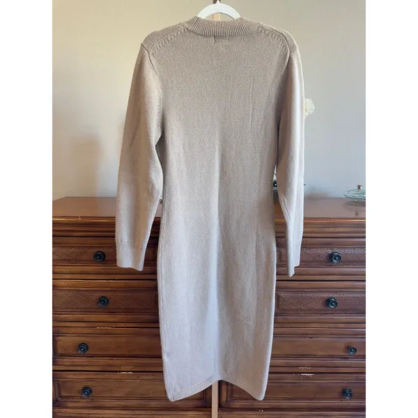 H&M Knitted Sweater Bodycon Dress Beige Long Sleeve S - Image 3