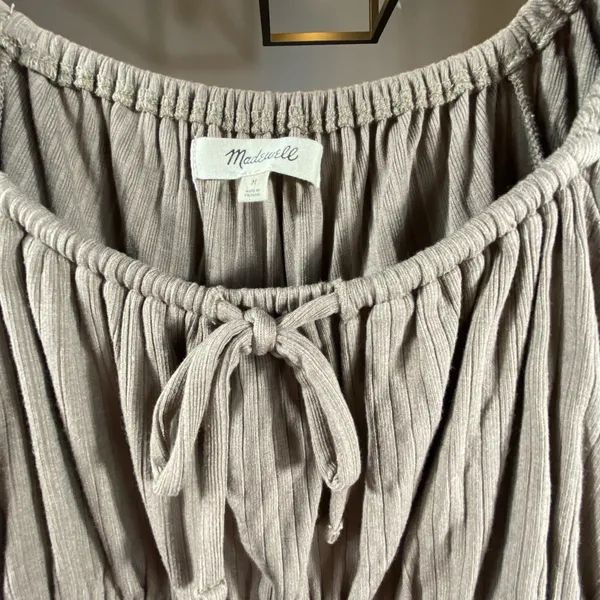 Madewell Ribbed Square Neck Keyhole Tie‎ Long Slv Crop Top Medium Brown Hipster - Image 3