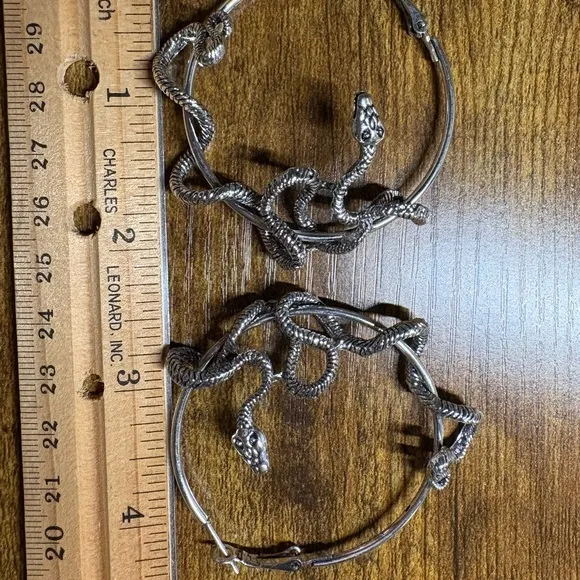 Snake Wrap Hoop Earrings Dark Gothic‎ Punk Medusa Style Silver Tone new - Image 3