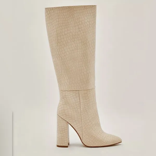 Nasty gal Faux Leather Croc Knee High Pointed Boots women’s boots size 37(6)US - Image 3