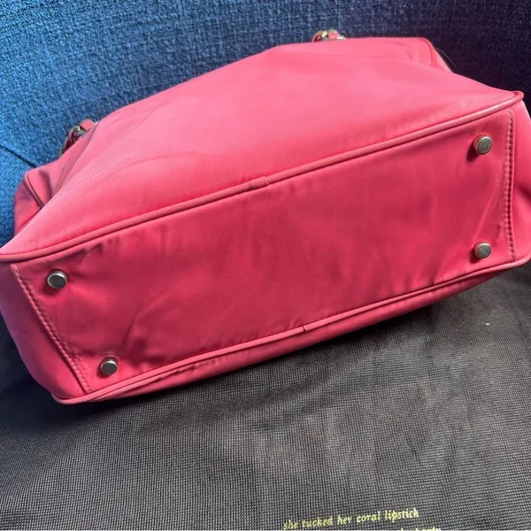 Kate Spade Vintage Jasmine Nylon Satchel Bag Orange Double Gold Chain Purse - Image 8
