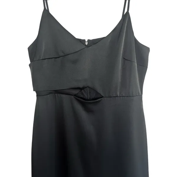 Sam Edelman Black Satin Cutout Midi Dress‎ Size 10 Cocktail Party Minimalist LBD - Image 3
