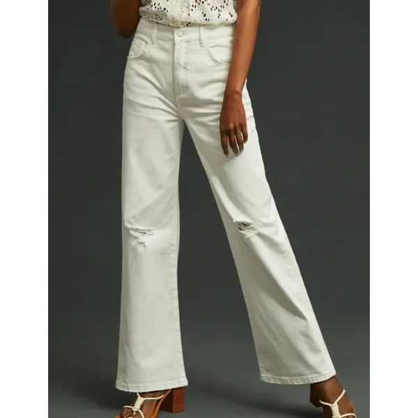 Pilcro Anthropologie Joey Straight Leg High Rise Jeans Distressed White 28 - Image 2